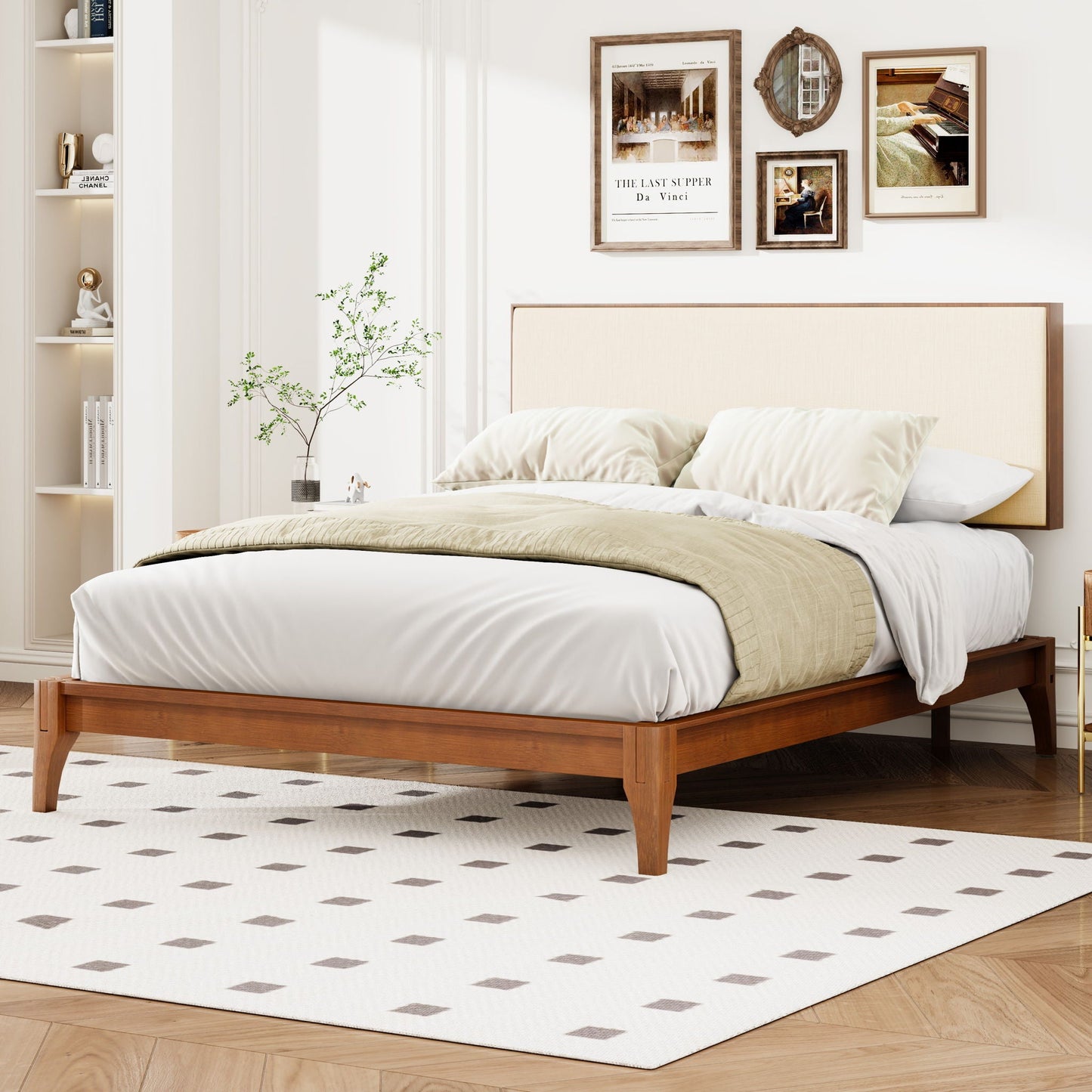 King Size Solid Dry Bamboo Wood 12" Platform Bed With Adjustable Bamboo Headboard - Brown