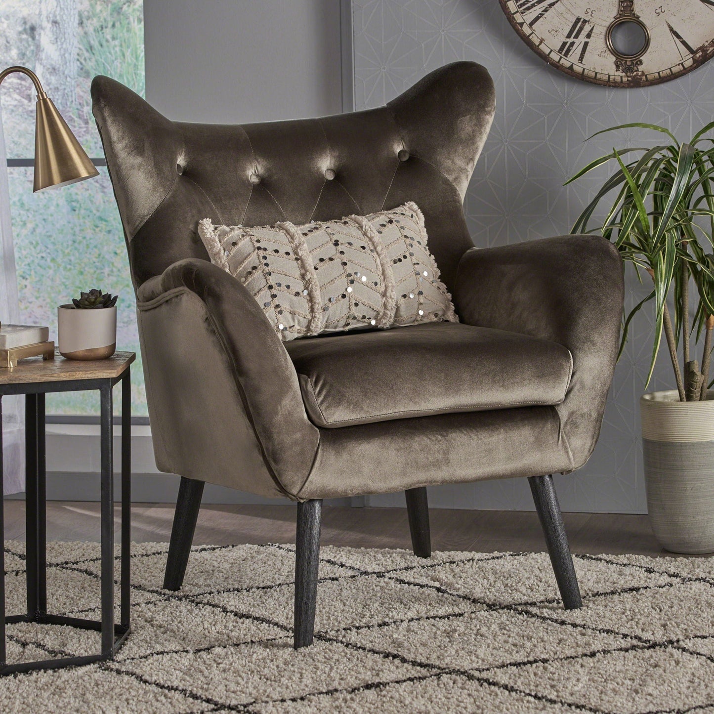 Alyssa Mid Century Upholstered Arm Chair With Wingback Design