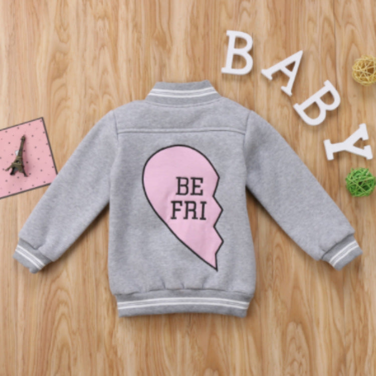 CHILDREN'S THICK COAT GREY LETTERS RIGHT HEART TOP