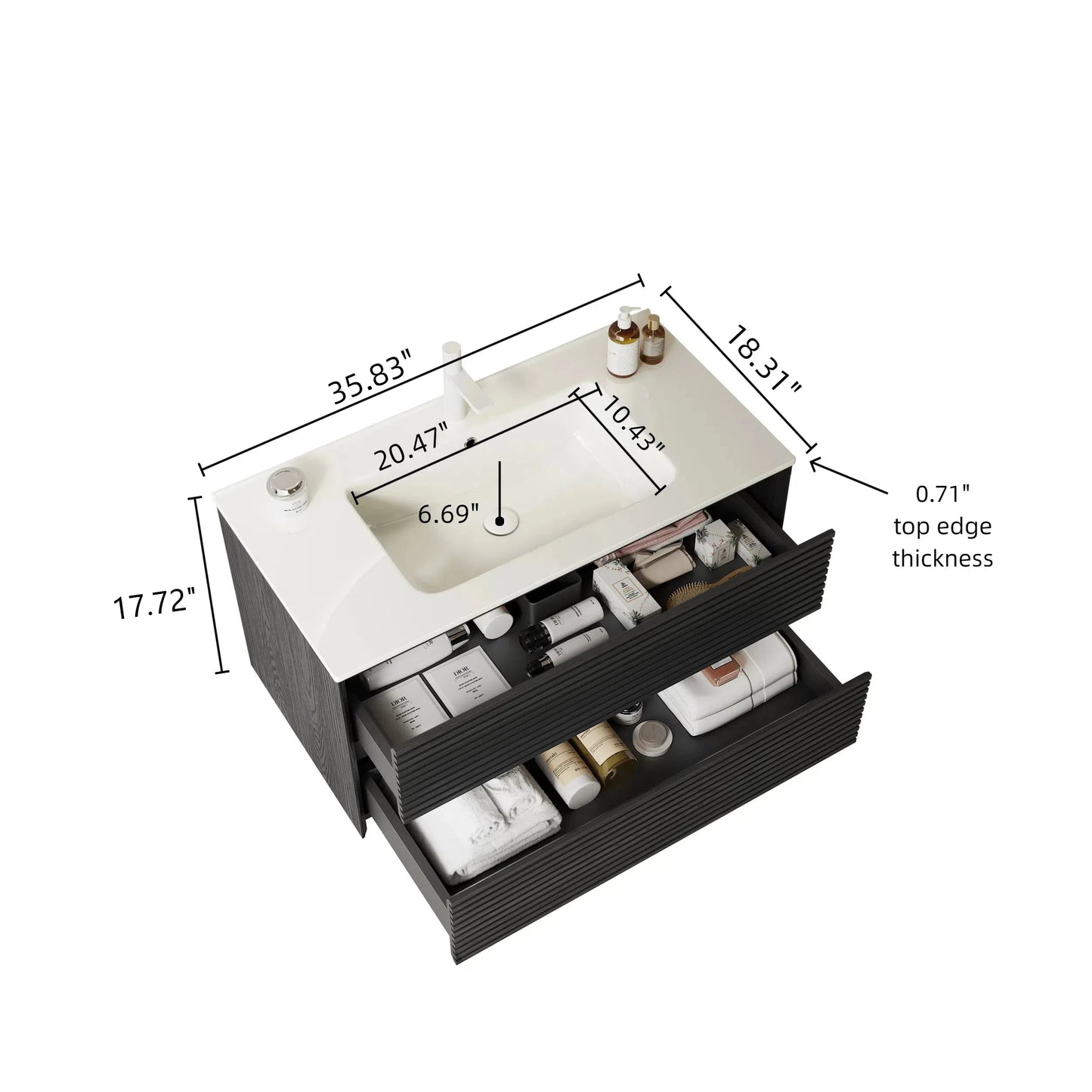 BRON 36" Bathroom Vanity with Sink, Modern Wall-Mounted Floating Cabinet