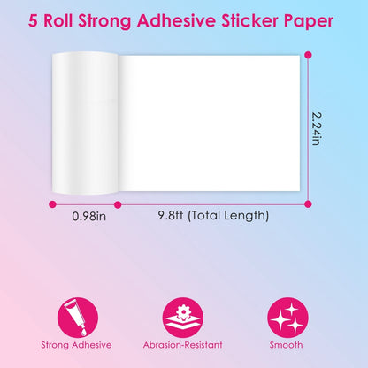 5 Rolls 57x25mm Thermal Printer Paper | Self-Adhesive Mini Photo Paper for Wireless Printers