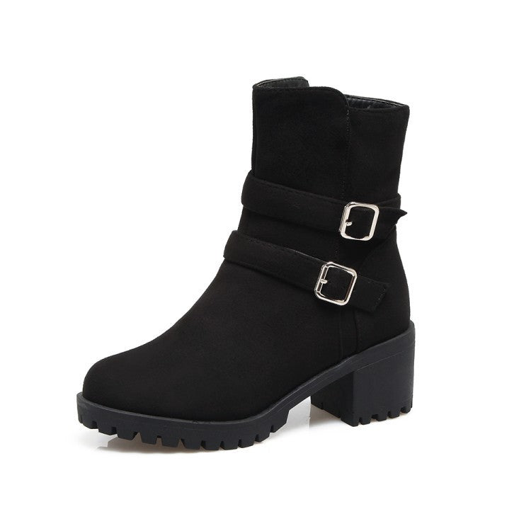 Belt Buckle Round Head Side Zipper Warm Small Size 40-45 Low Boots
