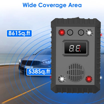 2 Pack Under Hood Ultrasonic Rodent Repeller Rodent Chaser for Vehicle Indoor Mouse Wildcat Control with 3 Power Supplies Strobe Light Alarm Sound for