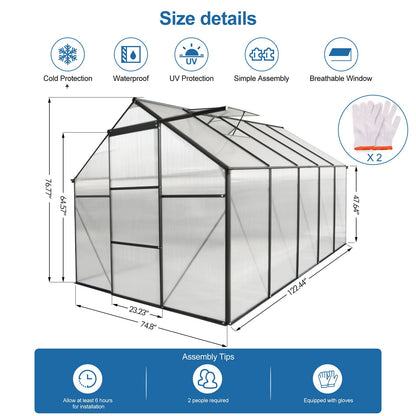 Polycarbonate house Raised Base And Anchor Aluminum Heavy Duty Walk-In houses For Outdoor Backyard In All Season