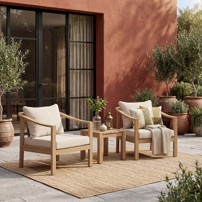 Acacia Wood Patio Furniture Club Chair Set of 2