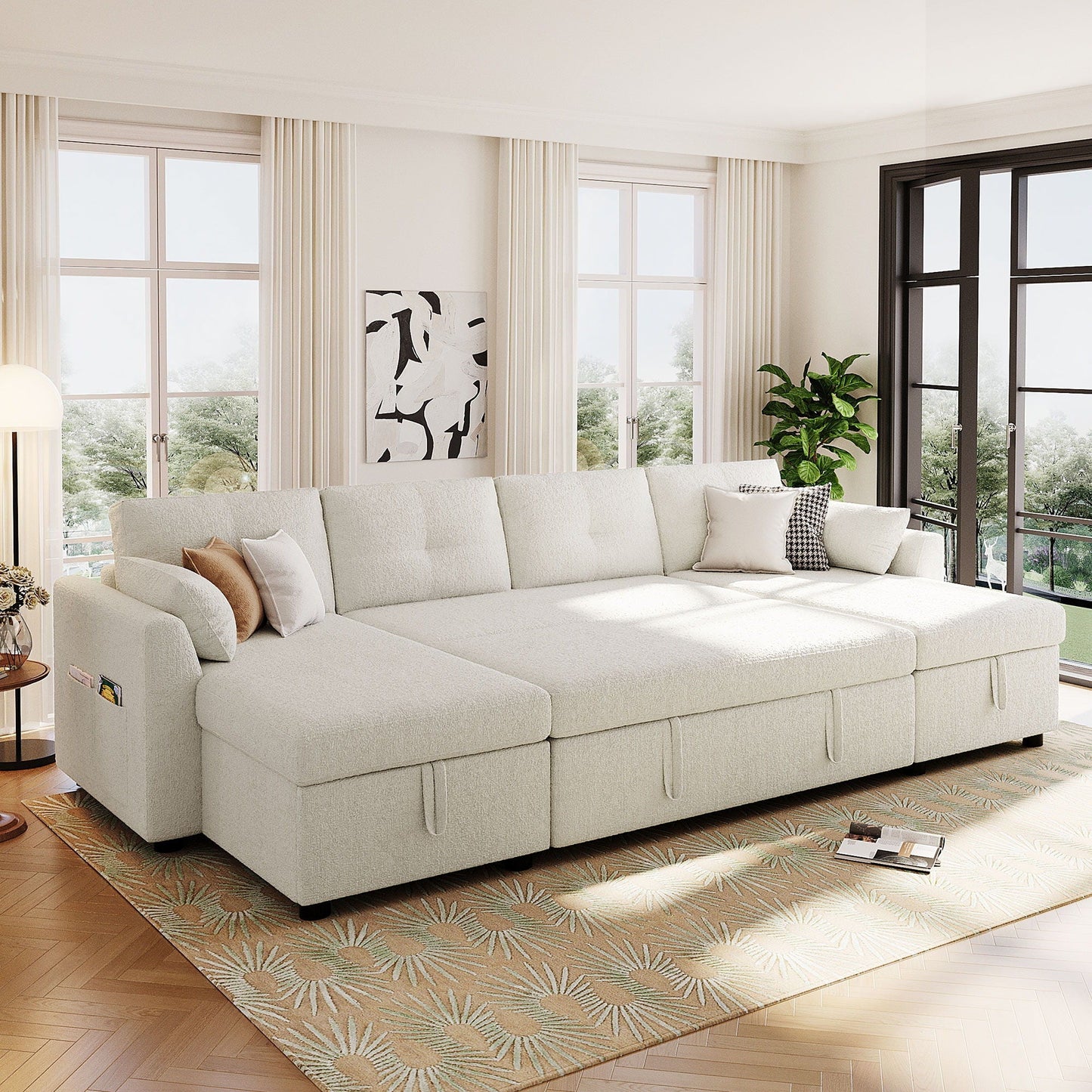 U-Shaped Sectional Sofa Bed With Storage And USB Ports