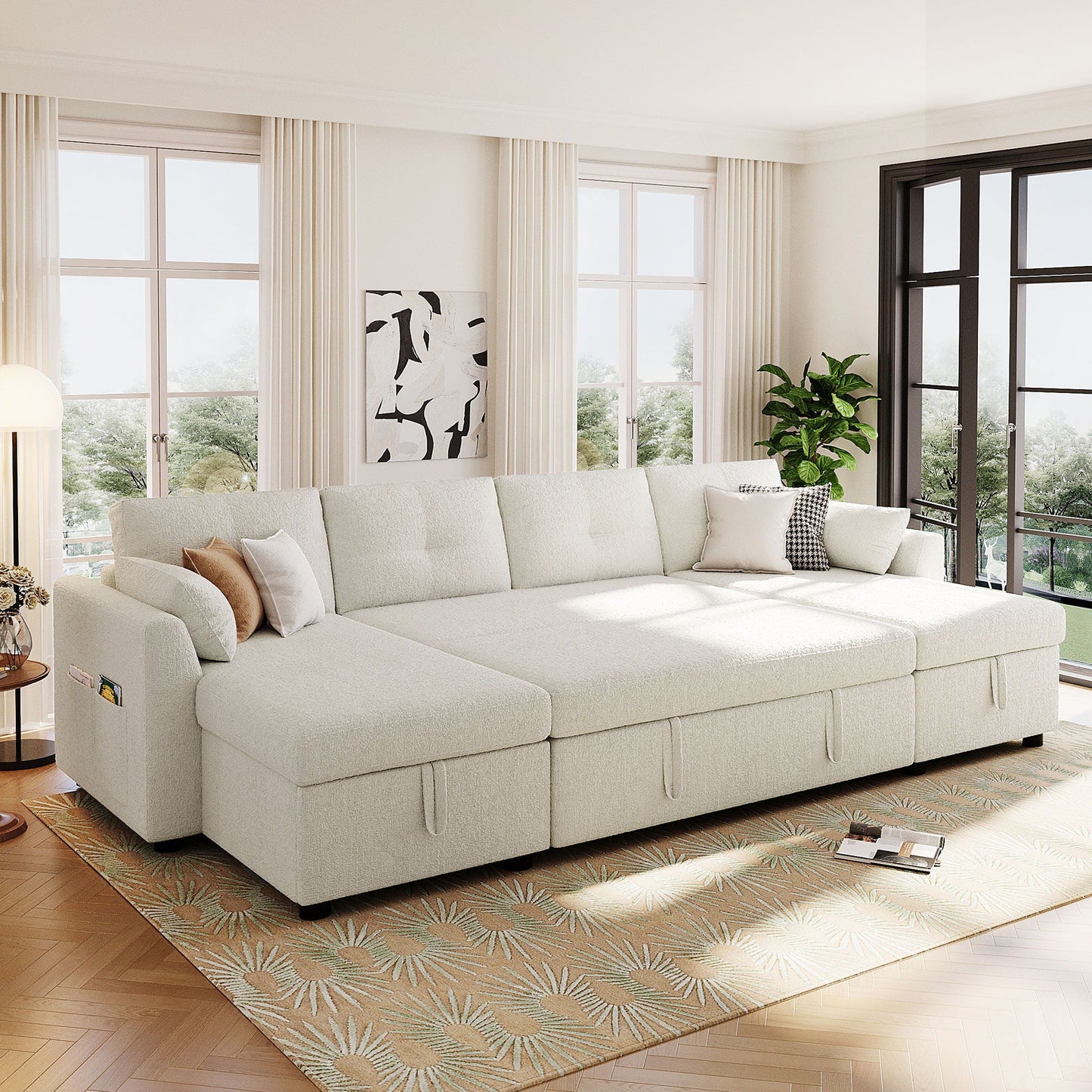 U-Shaped Sectional Sofa Bed With Storage And USB Ports