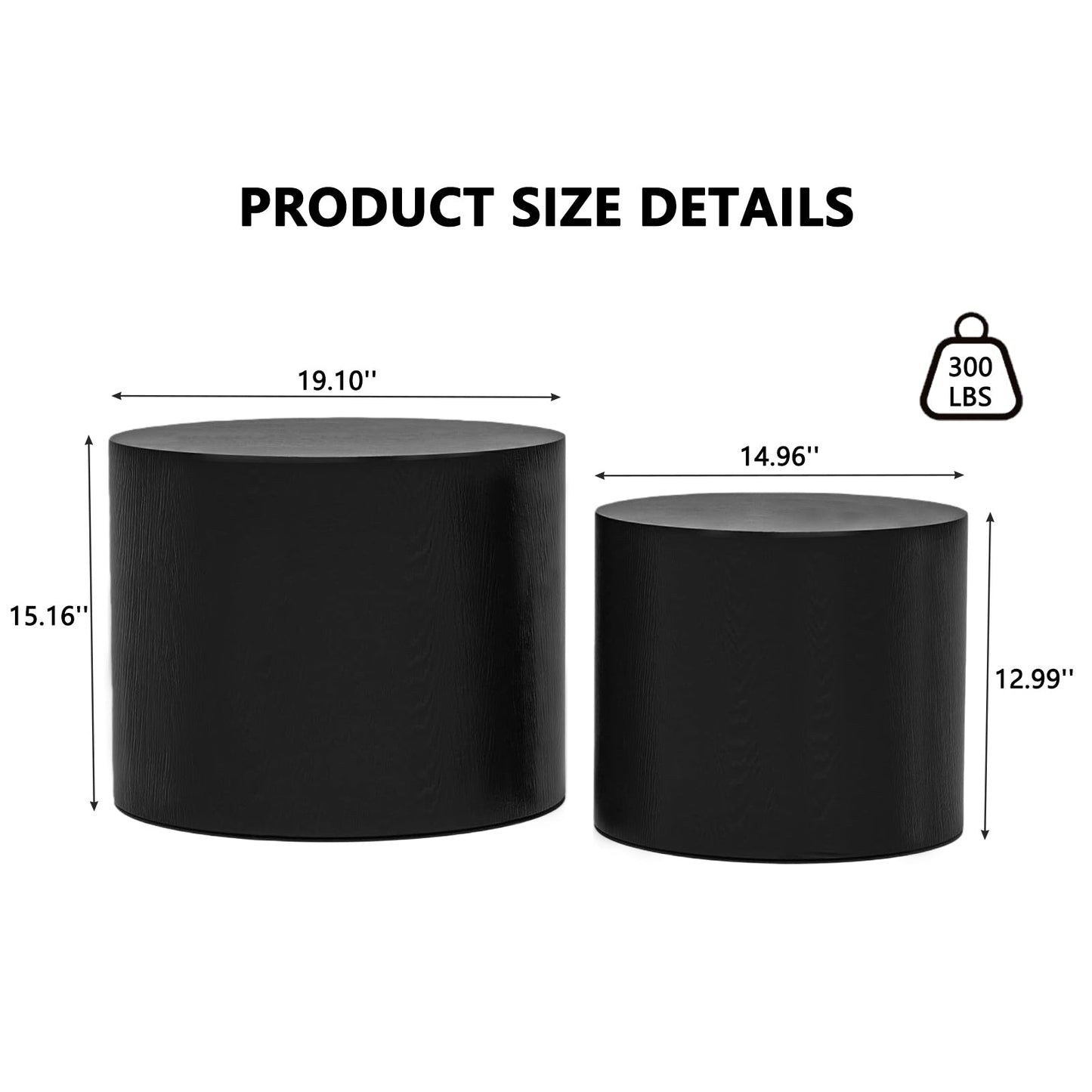 Nesting Coffee Table Set of 2, Modern Round Wood Side Tables