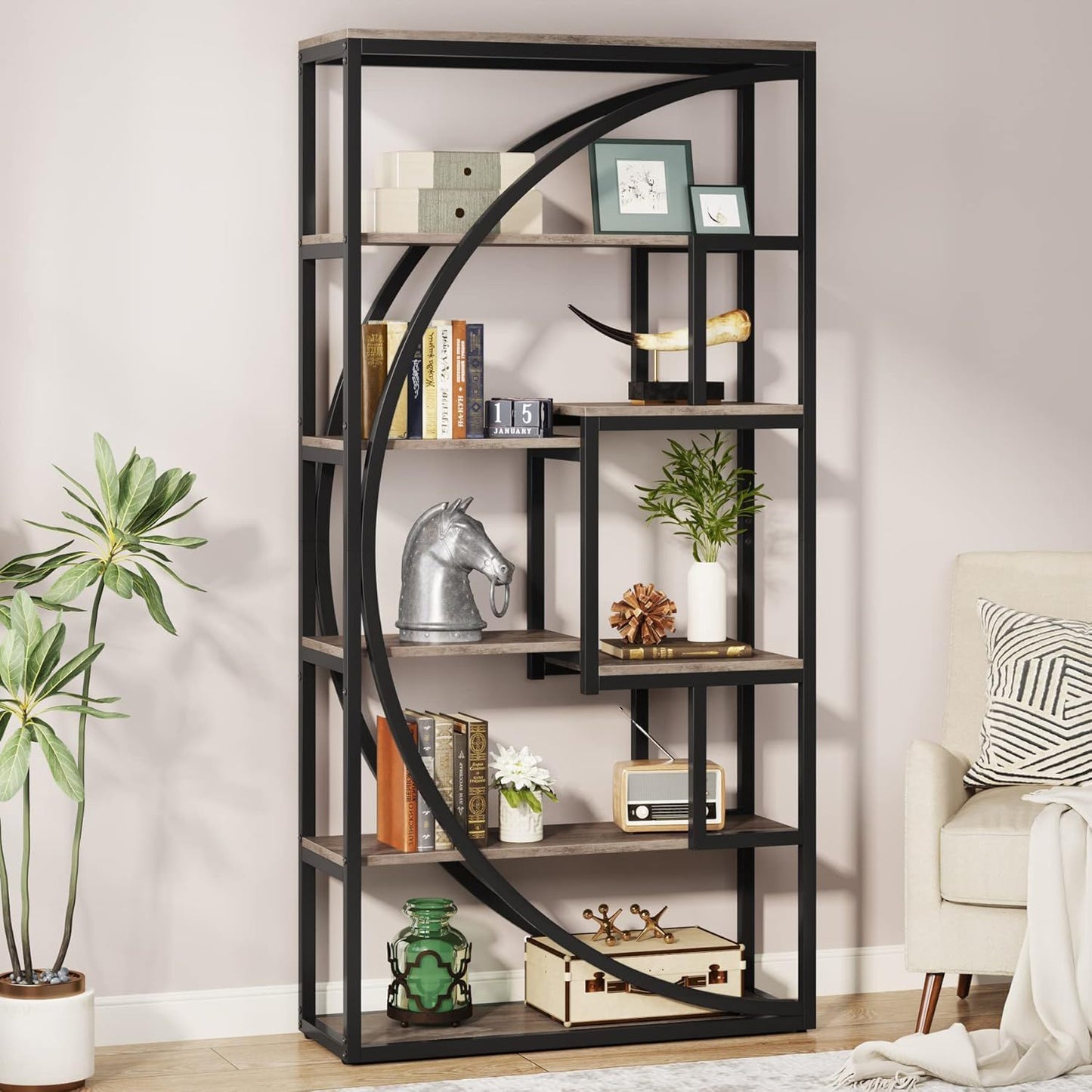 5 Tier Etagere Bookshelf With 8 Open Shelves Organizer For Living Room