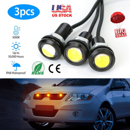 3Pcs Amber Eagle Eye LED Light Bulbs 12V 18MM Waterproof DRL Lights Fog Tail Front Grill Bumper Backup Clearance Marker Light