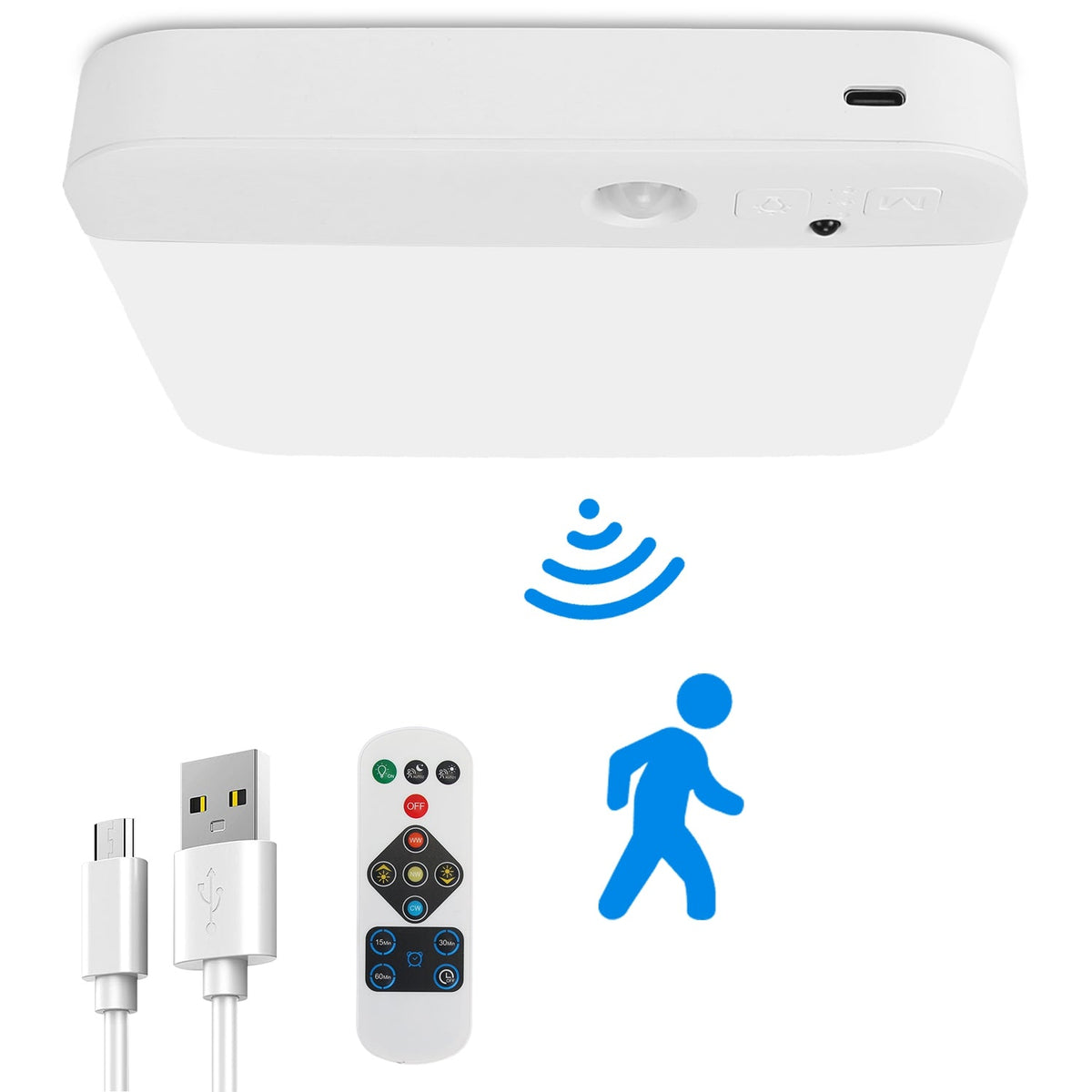Motion Sensor Ceiling Light With Remote Rechargeable Wireless Flush Ceiling Light with 3000K 4500K 6000K 3 Timer 10 Brightness for Closet Stairs Garag