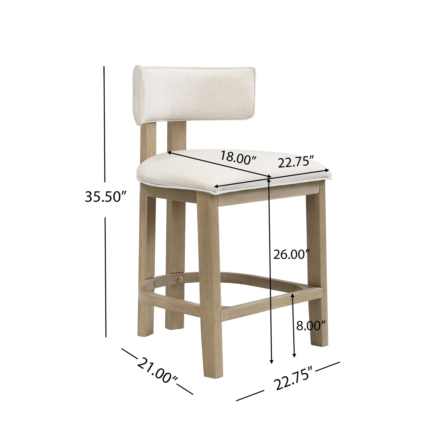 26" Counter Height Bar Stool, Upholstered Counter Stools (Set of 2) - Light Ash + Beige
