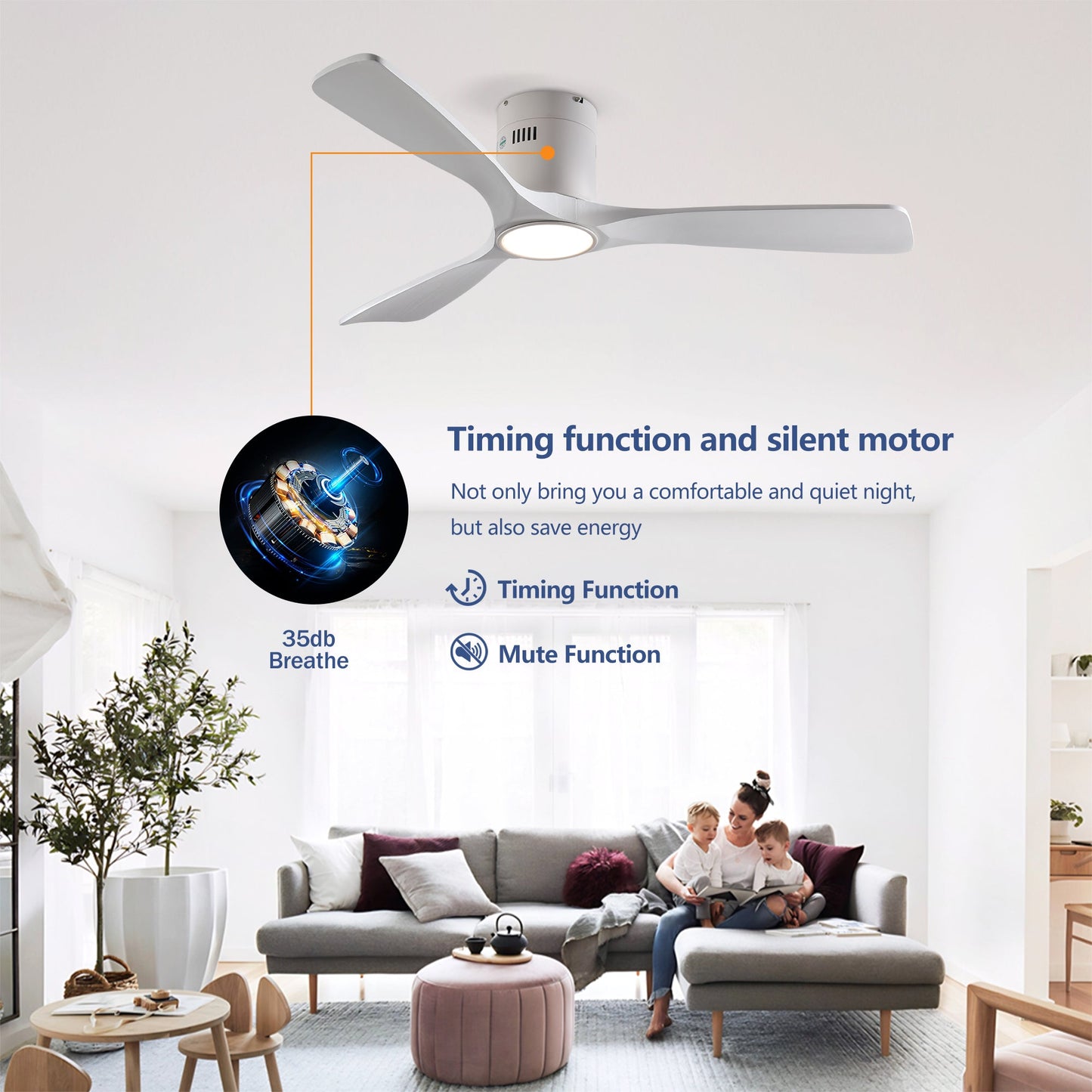 52 Inch Mounting Type Solid Wood Ceiling Fan With Light Kit