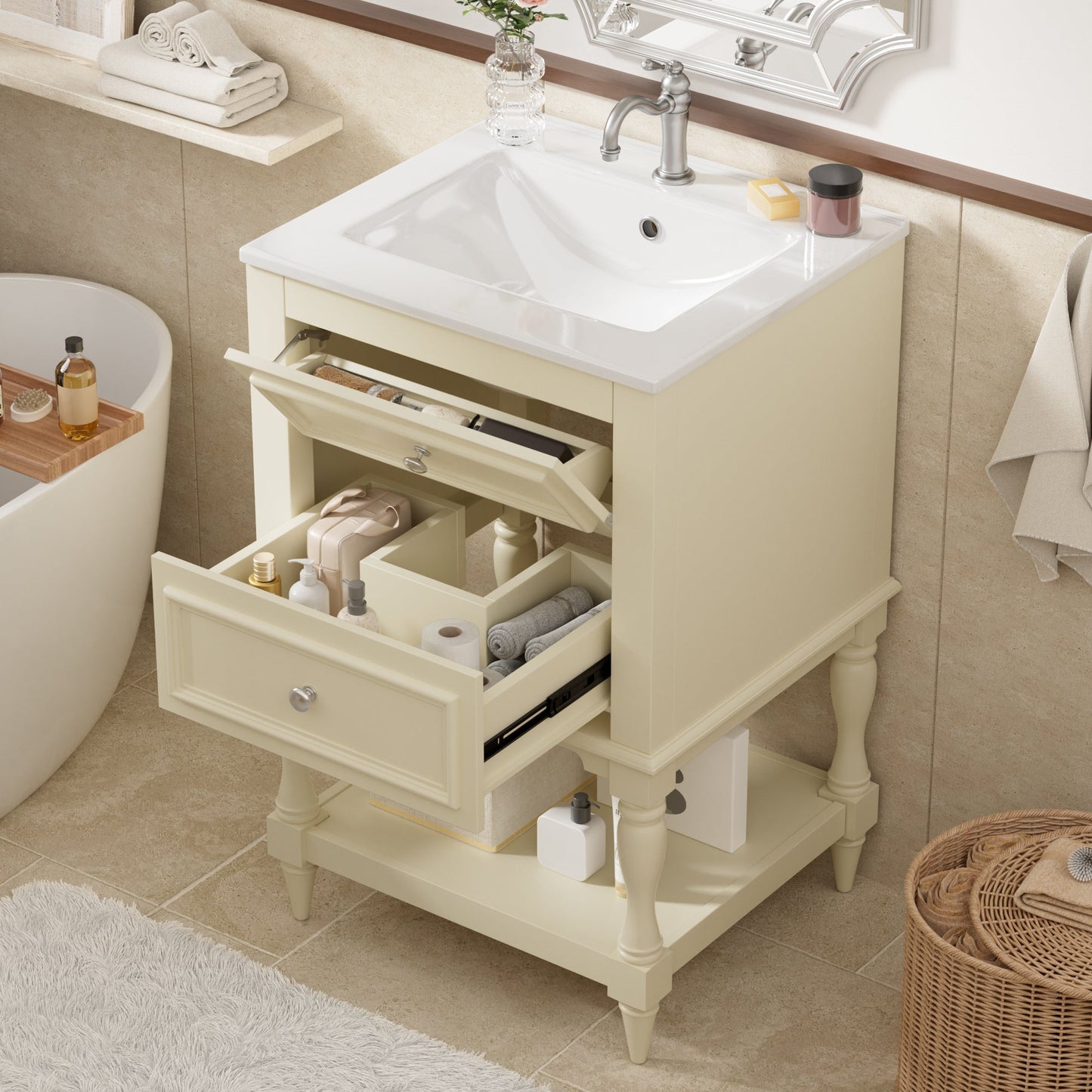 20'' Bathroom Vanity with Ceramic Sink and Storage Cabinet