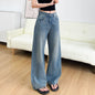 Womens Fashionable Rhinestone-Embellished Loose-Fit Straight-Leg Jeans