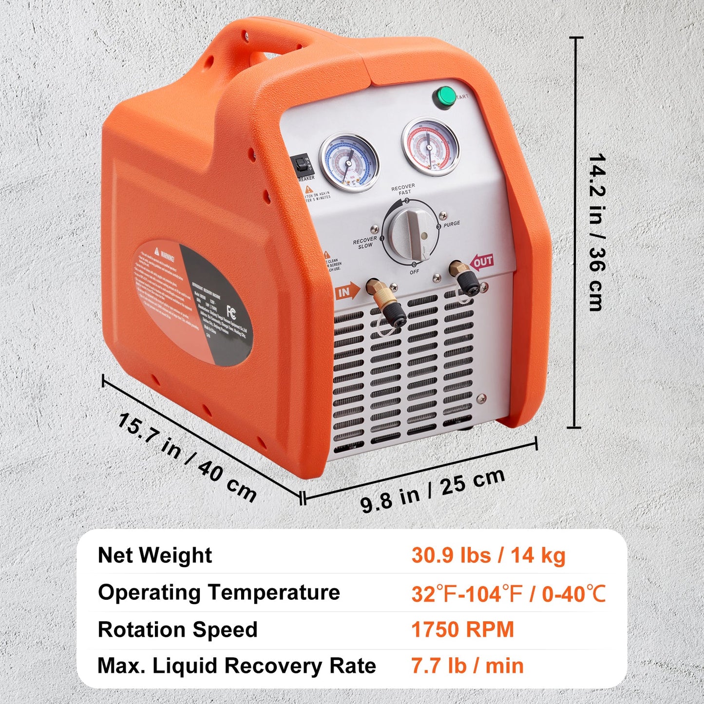 1 HP Refrigerant Recovery Machine - Dual Cylinder Portable AC Recovery