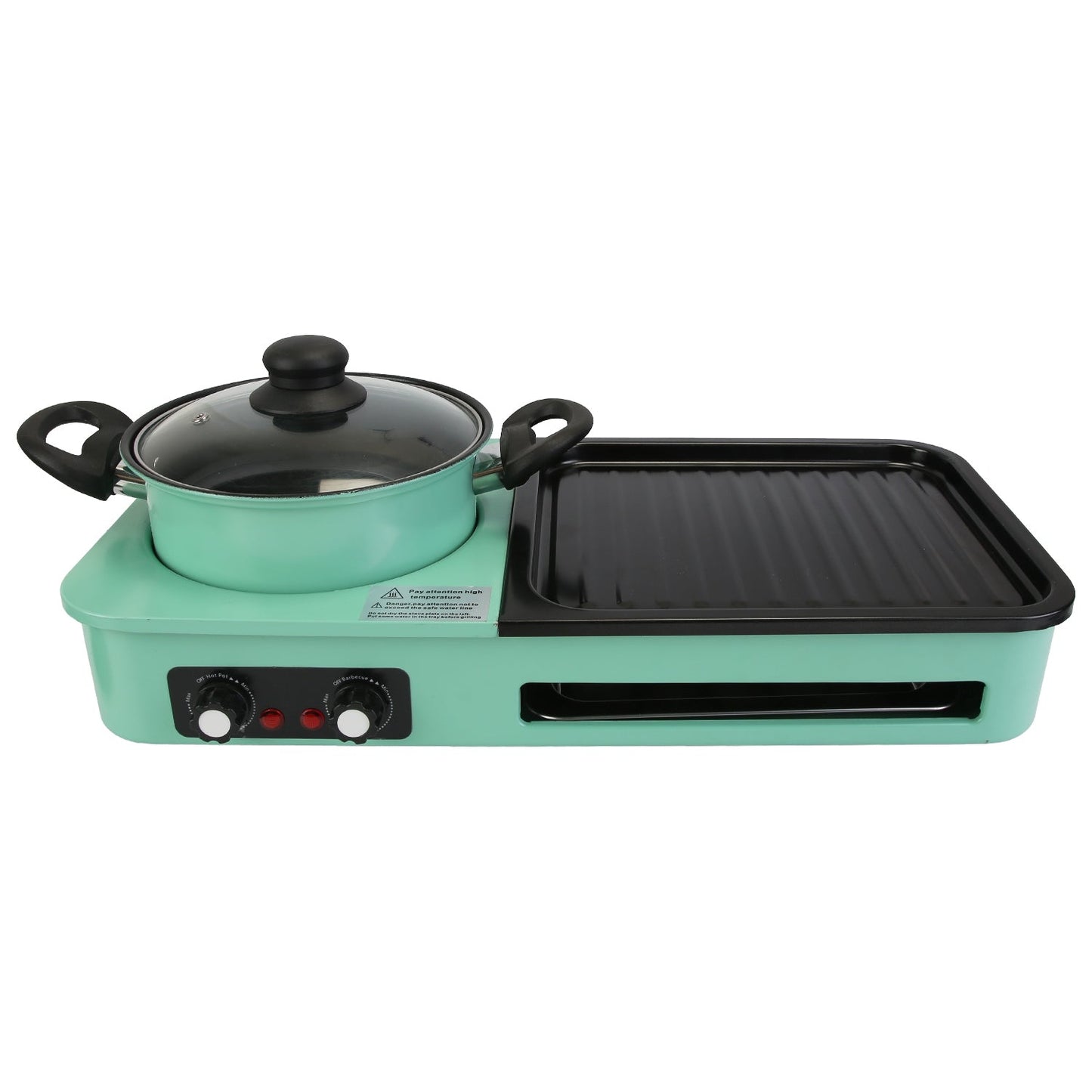 3 in 1 Electric Hot Pot with Grill 1600W Smokeless Non-Stick Korean BBQ Grill Shabu Shabu Hot Pot Combo with Independent Temperature Control for 3-5 P