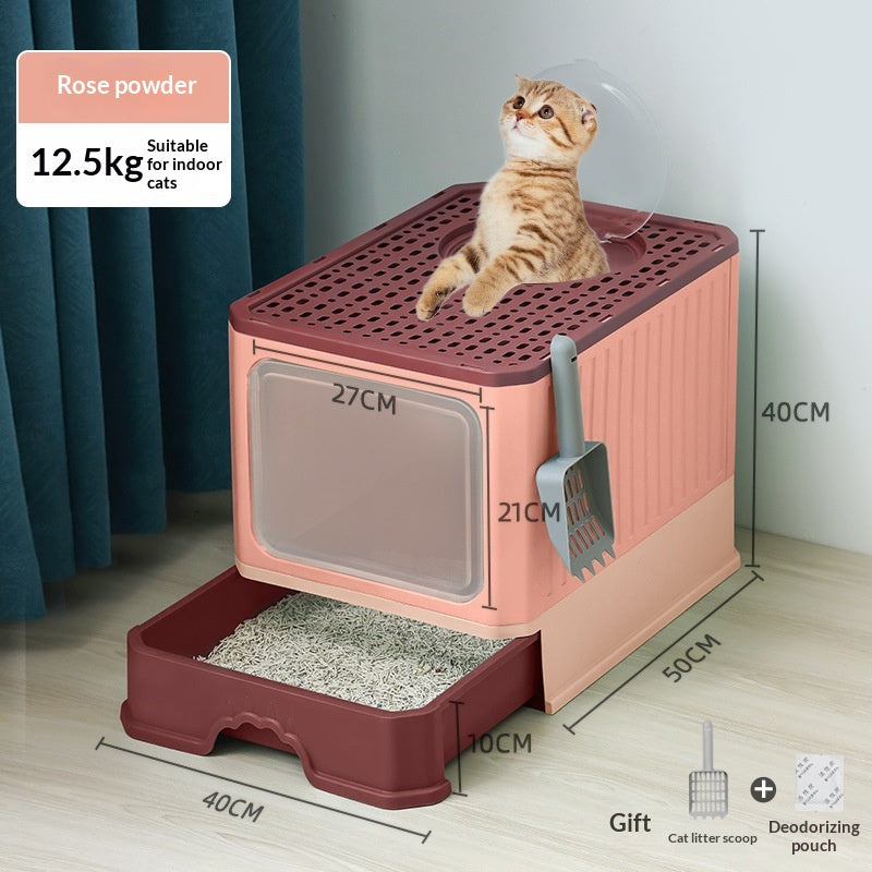 Extra-large Fully Enclosed Drawer-Type Foldable Cat Litter Box