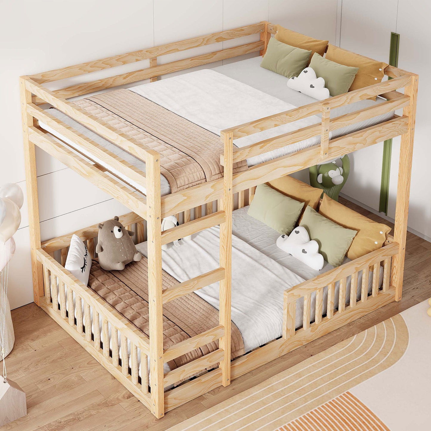 Stylish Bunk Bed With Ladder And Guardrails