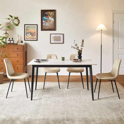 Dining Table Round White Sintered Stone Top Heavy Duty Metal Legs Waterproof Surface For Kitchen Dining Room Or Office Furniture - White / Black