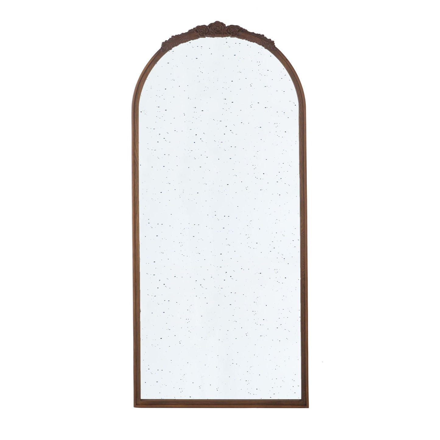 Hand Carved Rose Antique Mirror Frame, Large Arch Mirror Wall Decor For Living Room, Bathroom, Entryway - Brown