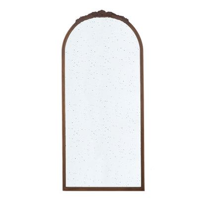 Hand Carved Rose Antique Mirror Frame, Large Arch Mirror Wall Decor For Living Room, Bathroom, Entryway - Brown