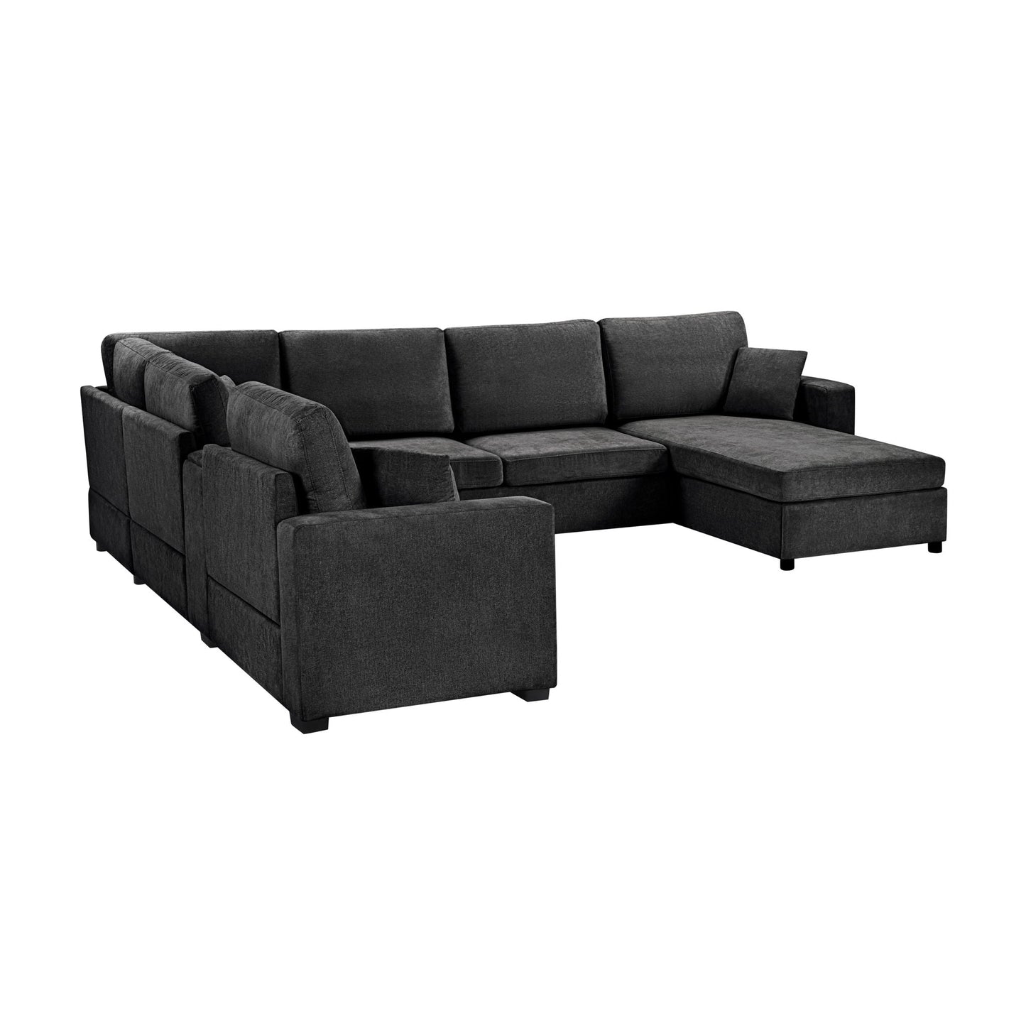 Modular 5 Seat U-Shape Sectional Sofa With Chaise Lounge, Built In Cup Holders And Storage Drawer