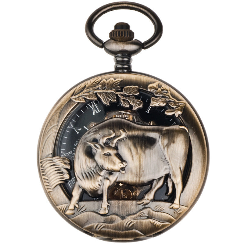 12-zodiac-animal Relief Mechanical Skeleton Watch With Roman Numeral Dial