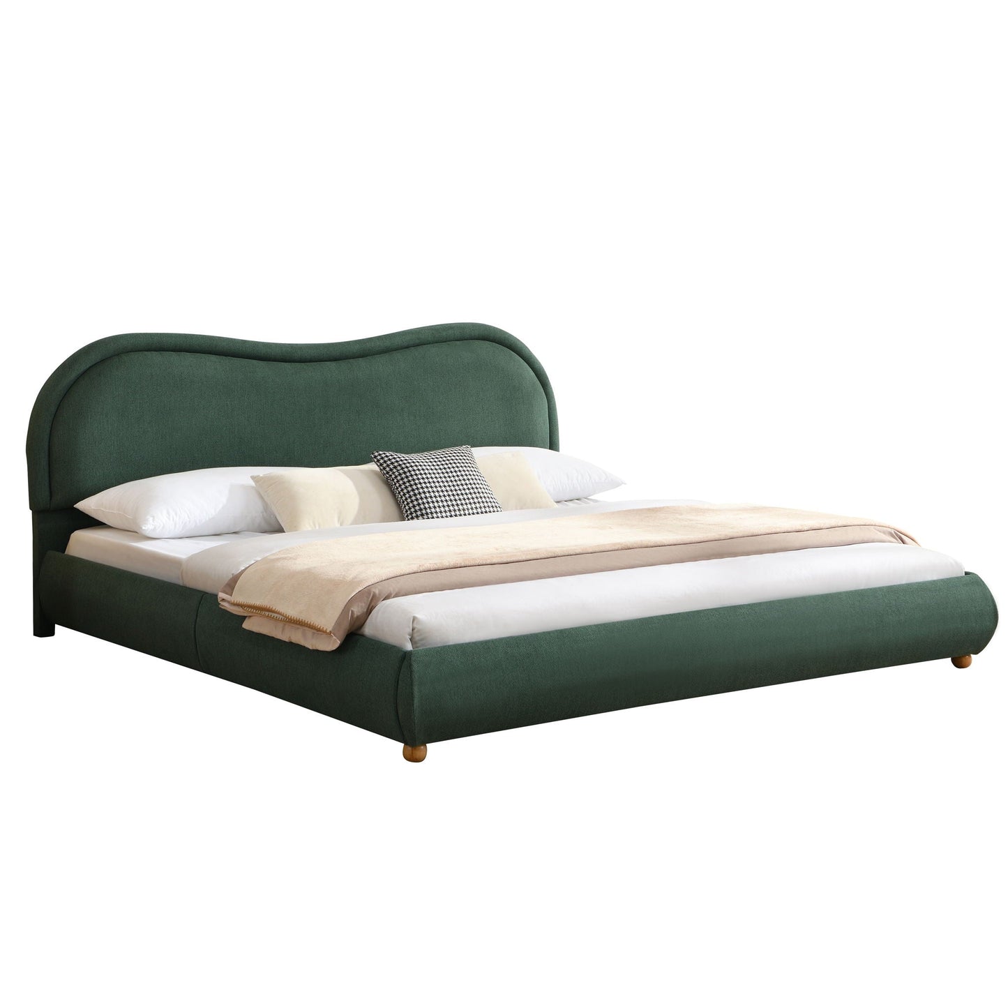 Upholstered Platform Bed Frame With Curved Headboard