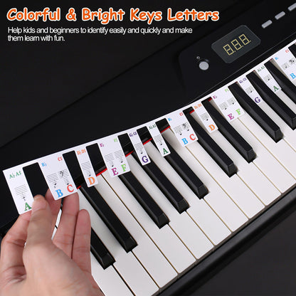 88-Key Piano Keyboard Stickers Removable Piano Key Labels PVC Piano Notes Guide without Glue for Beginners Kids