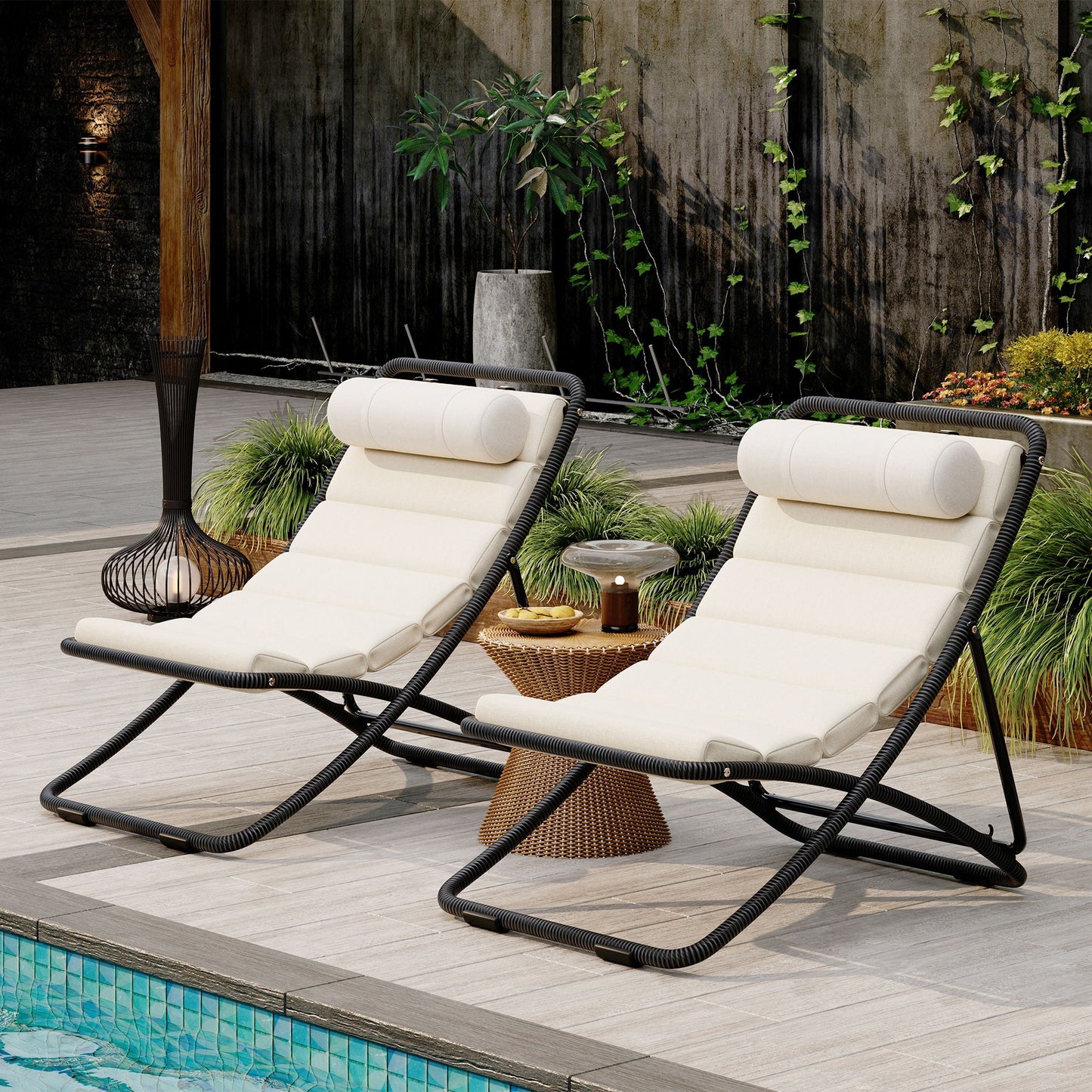 Outdoor Folding Chair With Adjustable Backrest (Set of 2)