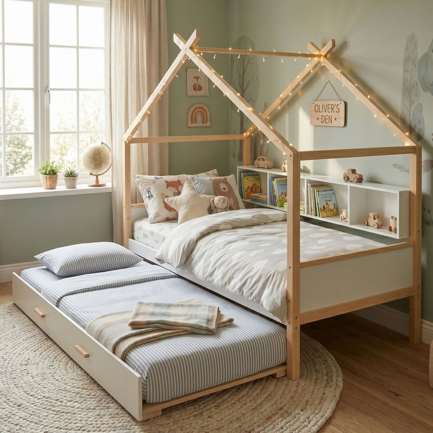 House Bed With Bookshelf Storage
