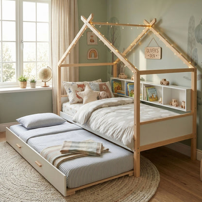House Bed With Bookshelf Storage