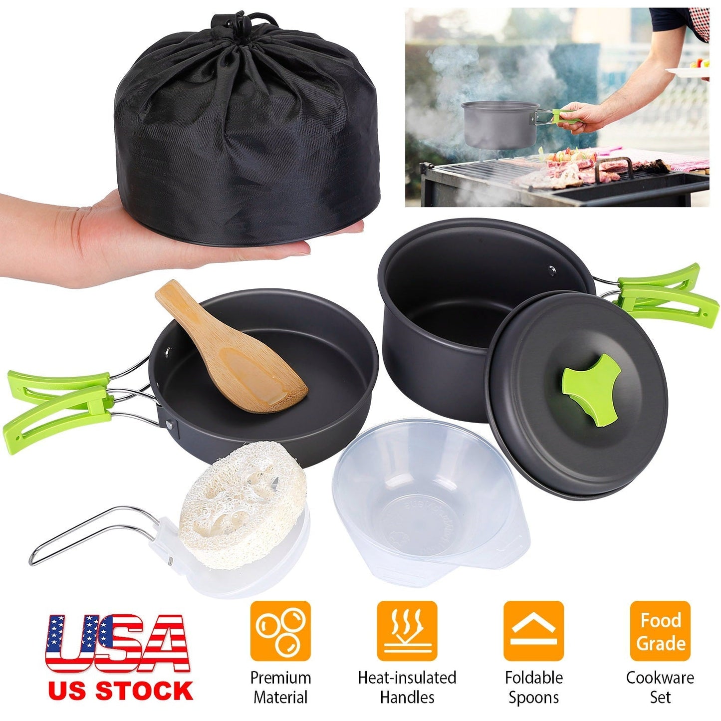 9Pcs Camping Cooking Ware Set Camping Stove Cookware Kit Aluminum Pot Pans Set for Hiking Picnic Outdoor
