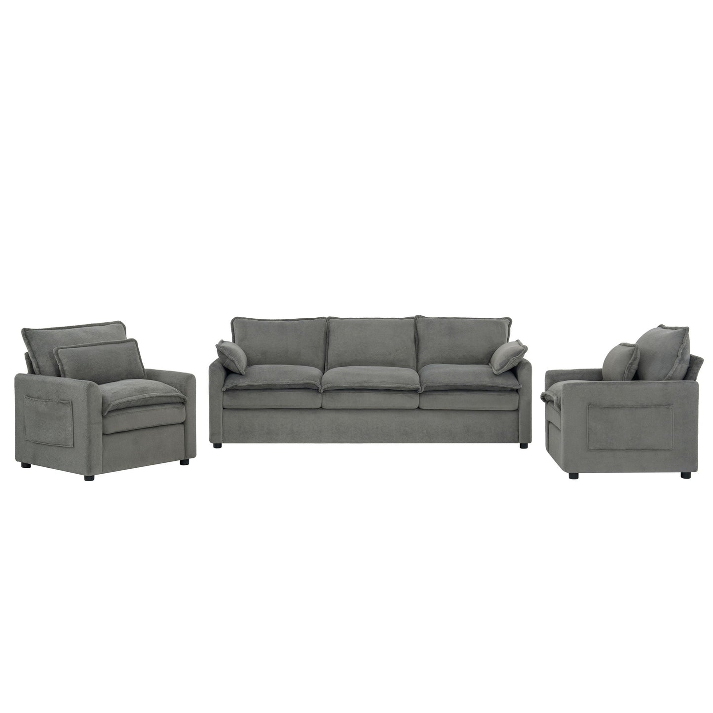 Modern Sofa Set With Double Layer Cushion And Side Storage Pockets