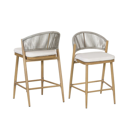 Outdoor 26" Counter Height Metal Frame Counter Stools With Scallop Shaped Backrest & Water Resistant Cushions