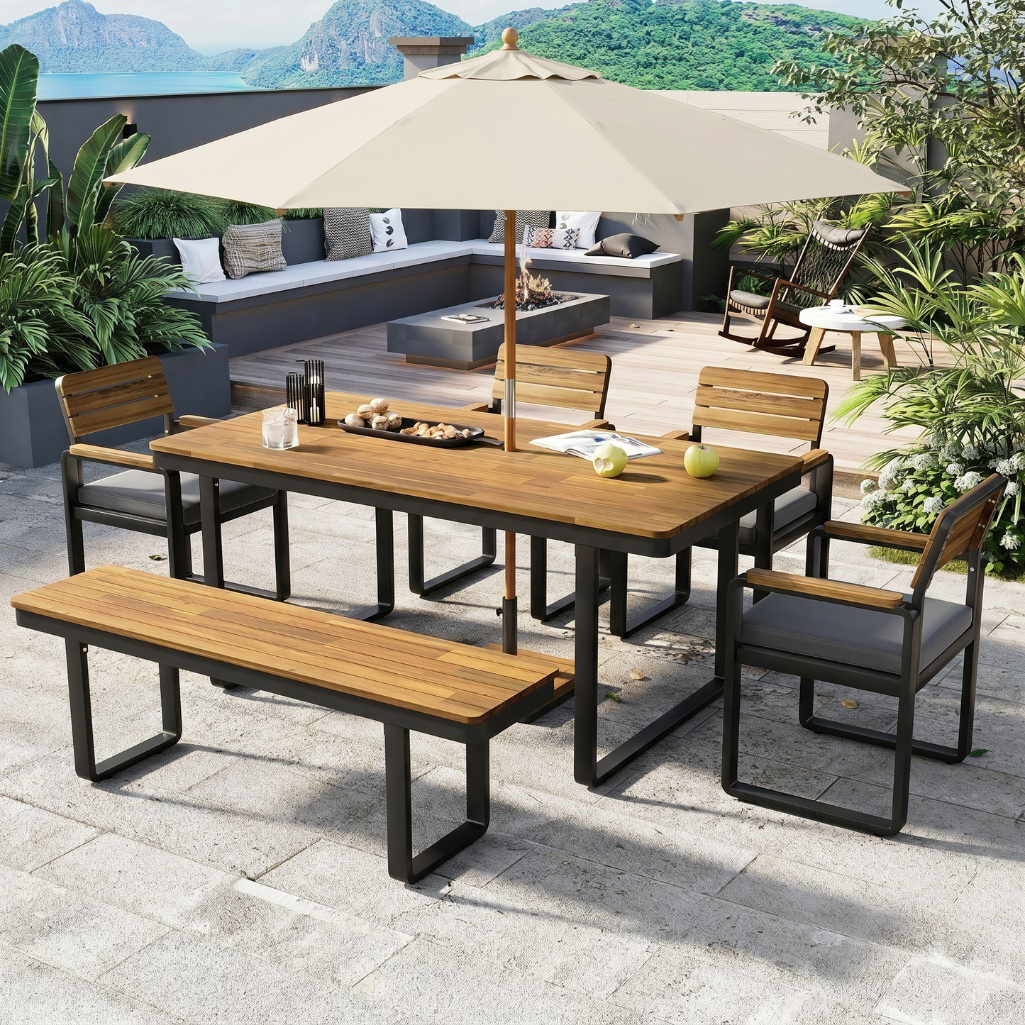 6-Piece Outdoor Dining Set with Acacia Wood