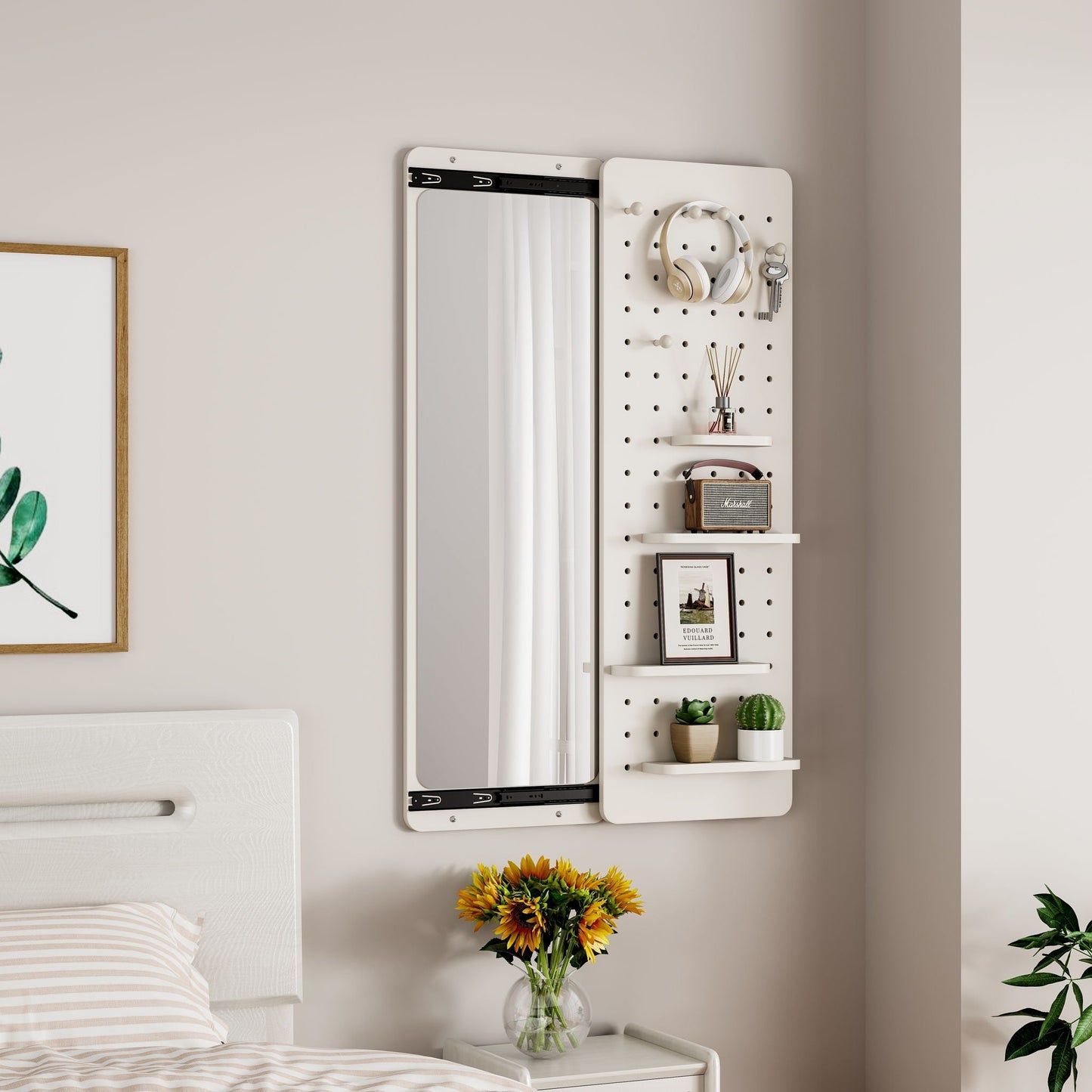 Wall Mounted Full Length Mirror With Shelf And Hook