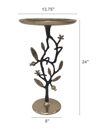 13.8x13.8x24 Black and Gold Aluminum Side Table with Pomegranate Design