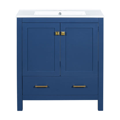 Bathroom Vanity With Single Sink, Combo Cabinet Undermount Sink, Bathroom Storage Cabinet With Two Doors And A Drawer, Soft Closing, Multifunctional Storage, Solid Wood Frame