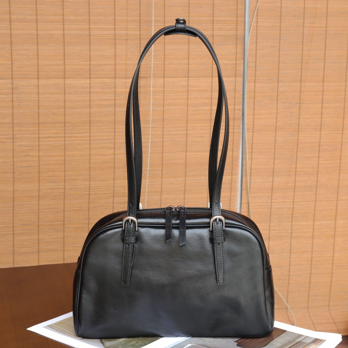 Top-grain Tree Gum Cowhide Bowling Bag, Large Capacity, Simple Design, Handheld, Single Shoulder, Crossbody, Commuter Underarm Women's Bag