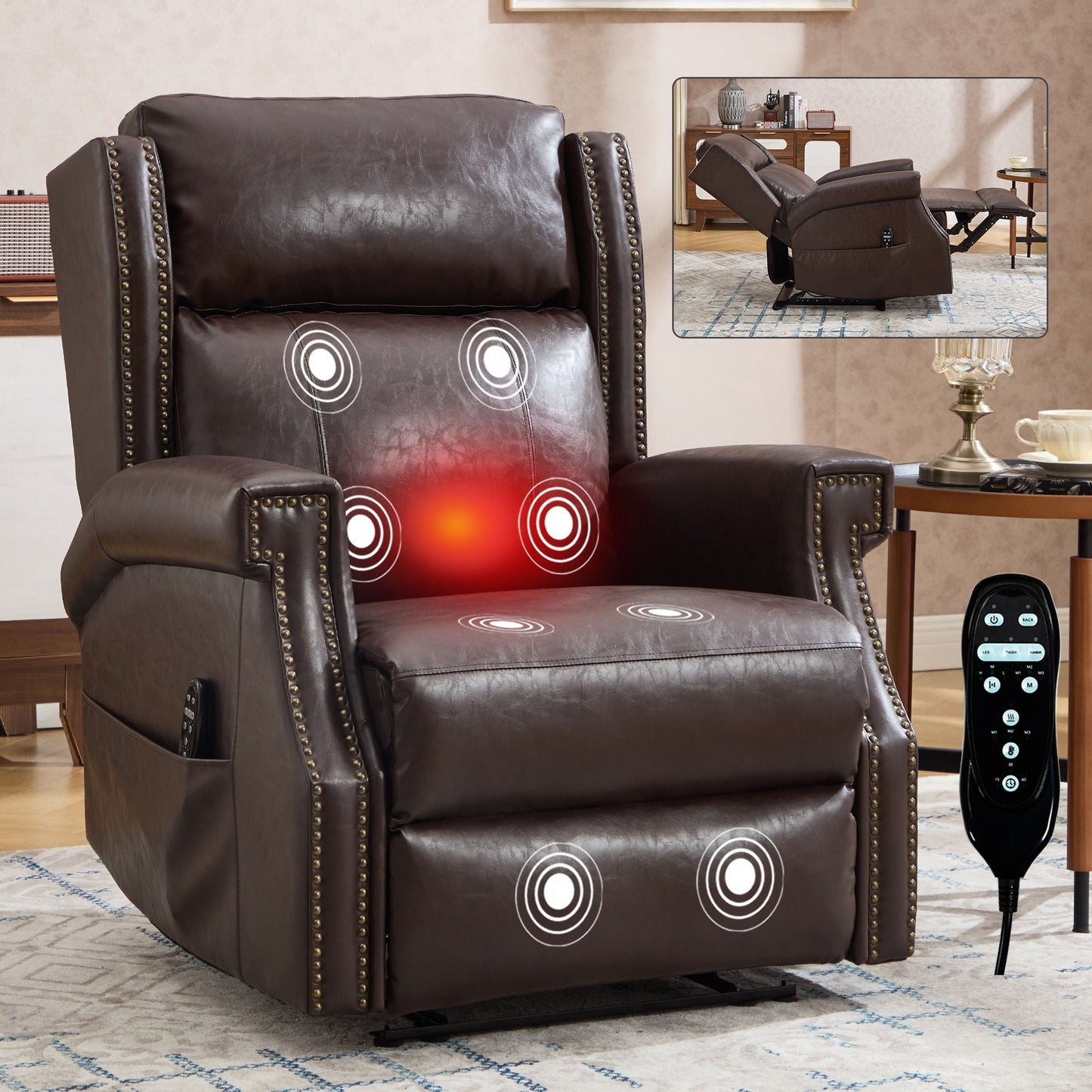 Manual Recliner Chair  With Heavy Duty Motion Mechanism, 8 Vibrating Nodes And 3 Massage Modes For Living Room