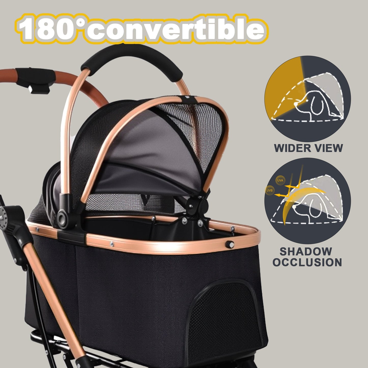Pet Stroller for Dogs and Cats, 2-in-1 Detachable Foldable Design