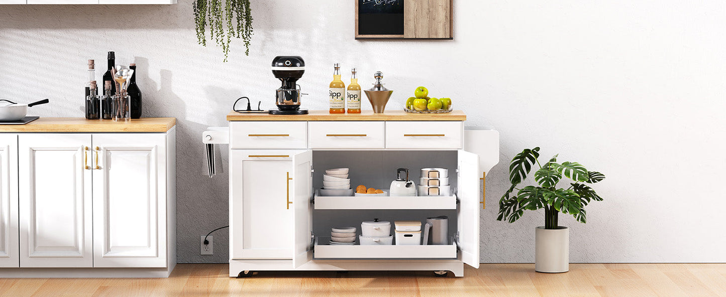 K&K 59.3" Kitchen Island with Storage & Rolling Cart