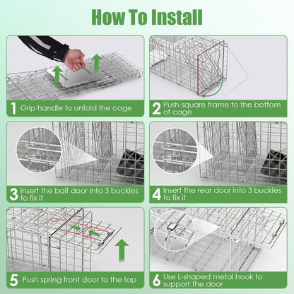 31×12×11" Folding Humane Animal Trap | Cage with Waterproof Cover & Gloves
