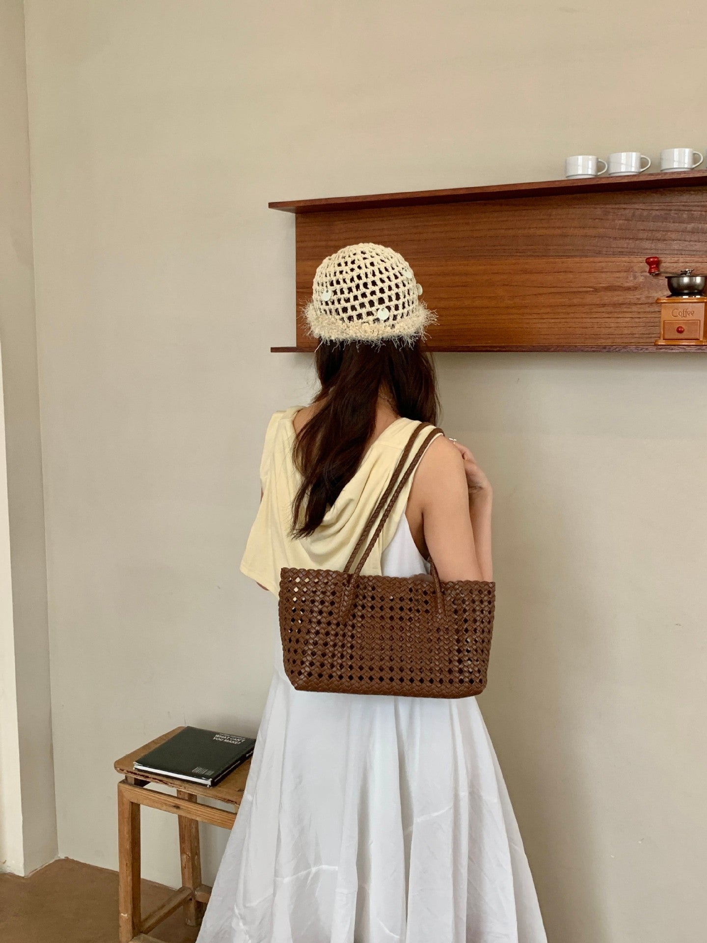 Hollow-out Woven Shoulder Bag For Women