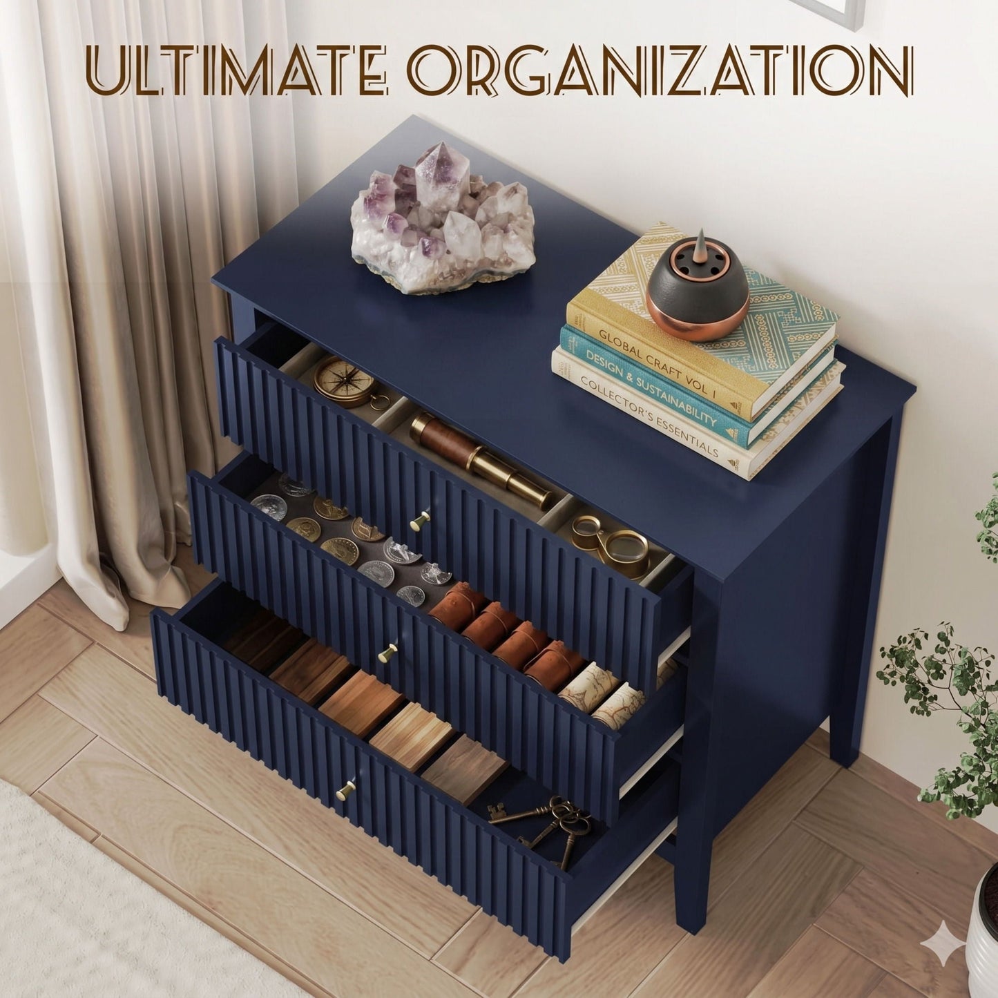 Fluted 3 Drawer Nightstand With Soft Close Slides