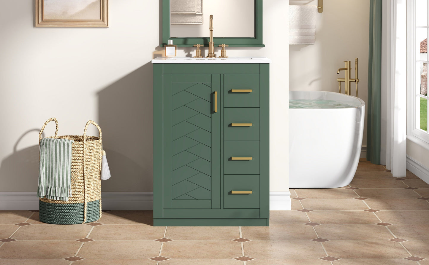 24" Bathroom Vanity with Integrated Ceramic Sink and Storage