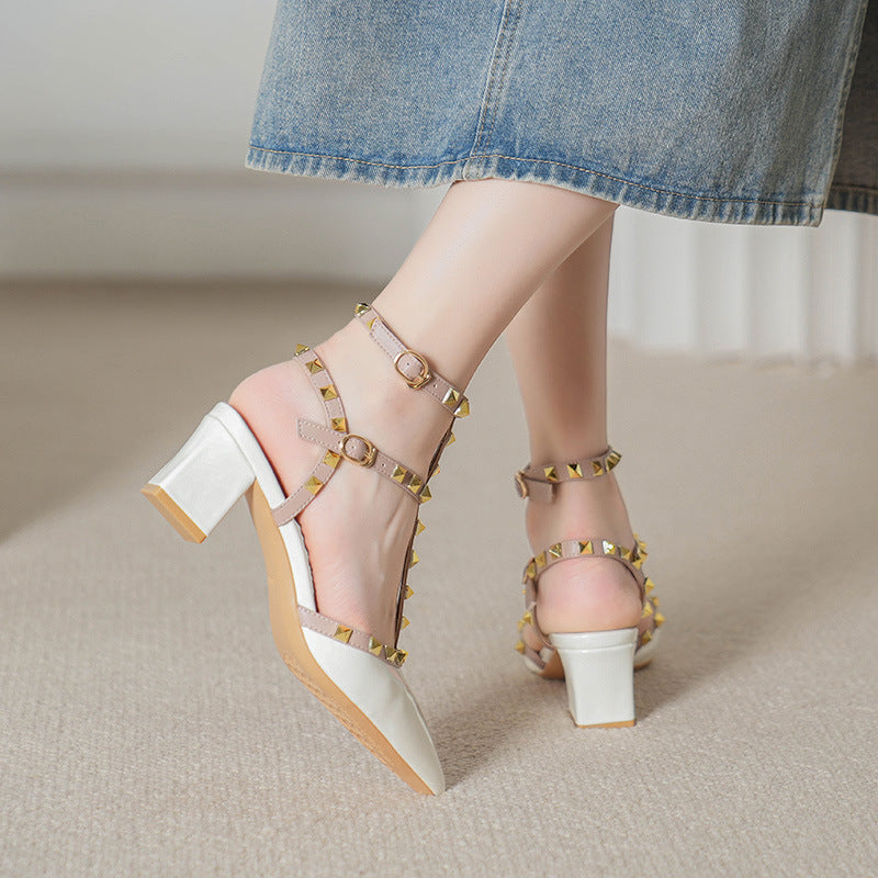 Studded High-heeled Pointed-toe Pumps In Large Sizes
