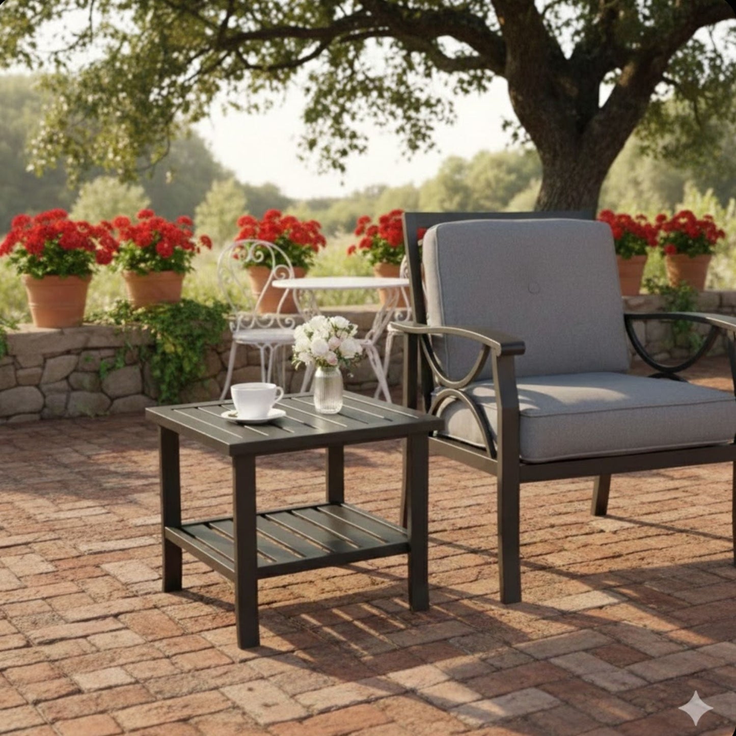Square 2 Tier All-Weather Outdoor Side Table With Slatted Top